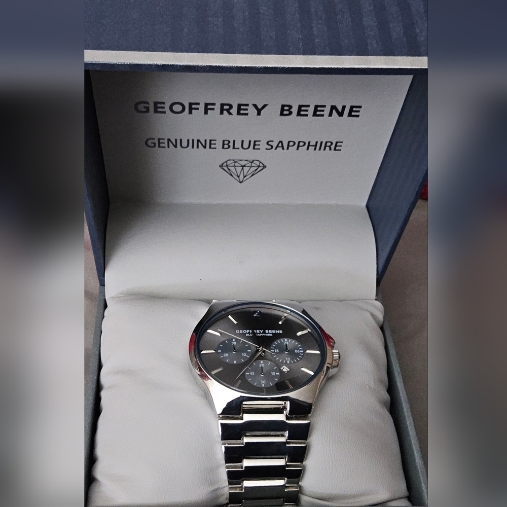 Geoffrey Beene Blue Sapphire Chronograph Bracelet Watch 42mm Silver